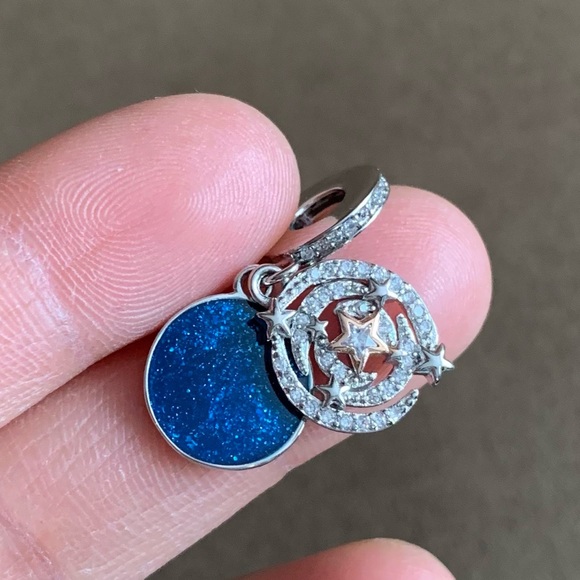 NWOT Two-tone Shooting Star Double Dangle Charm Pendant Sterling Silver 925 - Picture 9 of 16